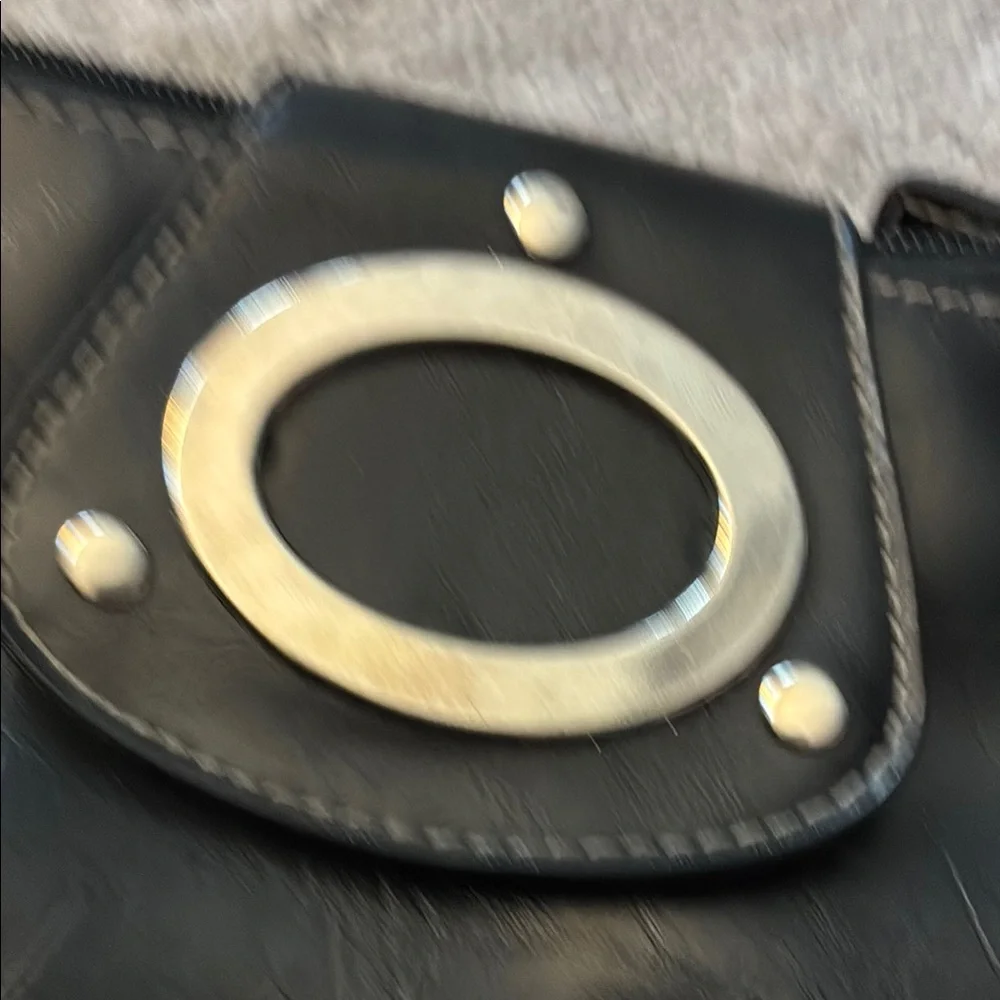 Elegant Black Clutch Wristlet with Silver Accents